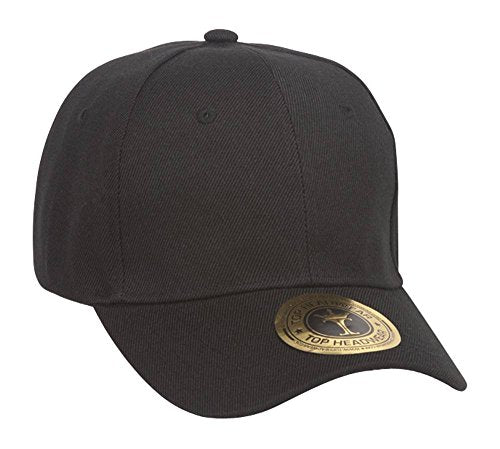 TOP HEADWEAR Adjustable Baseball Structured Cap Hat - color: Black