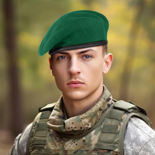 Zhehao 2 Pcs Military Beret for Army Style Men Berets Hat Adjustable Wool Vintage Hats with Leather Trim for Men Women - color: Dark Green, Black