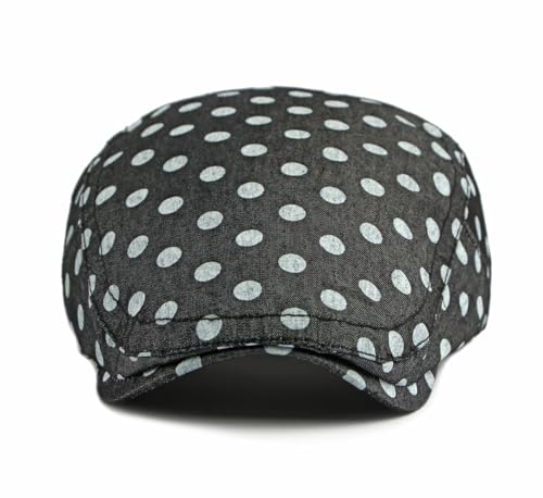 QHFHULV Newsboy Cap for Men Cotton Flat Gatsby Ivy Golf Cabbie Driving Hat - color: Black White Dot