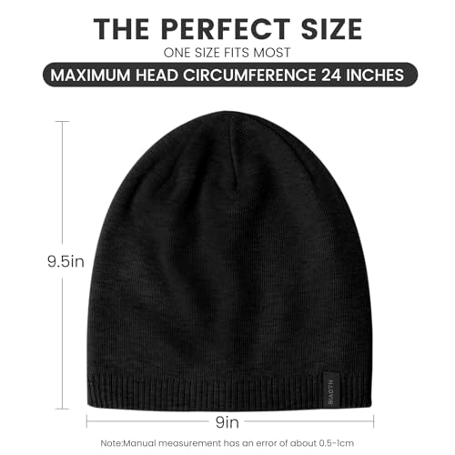 Wool Blend Ribbed Knit Beanie for Men Women, Double Layer Warm Winter Hat Beanies Skull Cap - color: Black