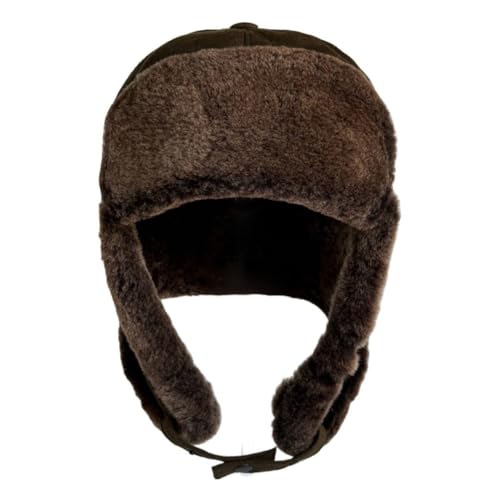 Leather Aviator Russian Ushanka Trapper Shearling Sheepskin Fur Ear Flap Waterproof Winter Hat - color: Whiskey Brown, size: Medium