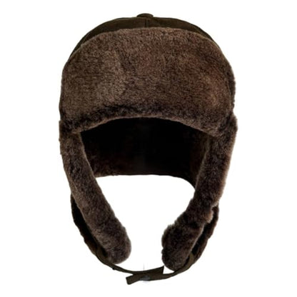 Leather Aviator Russian Ushanka Trapper Shearling Sheepskin Fur Ear Flap Waterproof Winter Hat - color: Whiskey Brown, size: Medium