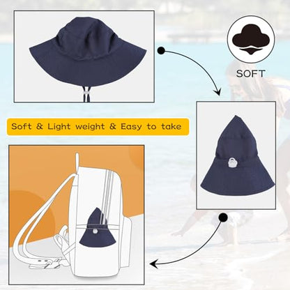 Peecabe Summer Baby Sun Hat for Boys Girls UPF 50+ Wide Brim Toddle Bucket Hat Adjustable Baby Beach Cap 0-8 Years - color: A-navy, size: 2-8 Years