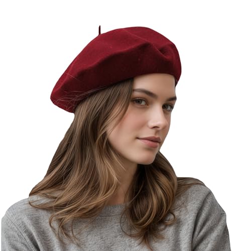 Women's Wool Beret: 70% Wool French Hat for Daily, Lightweight & Chic Berets for Women - color: Wine Red