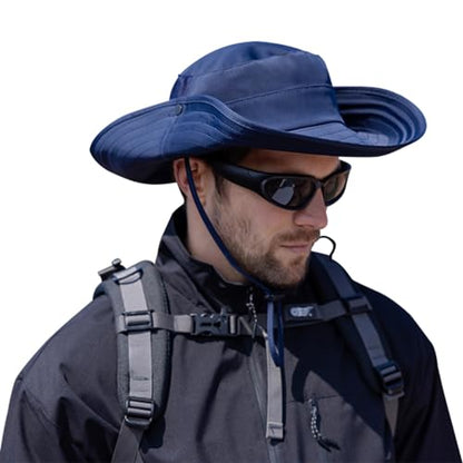 Cooling Sun Hat for Men Women,Wide Brim Bucket Hat Foldable Boonie Hat for Fishing Hiking Garden Safari Beach - color: Navy Blue
