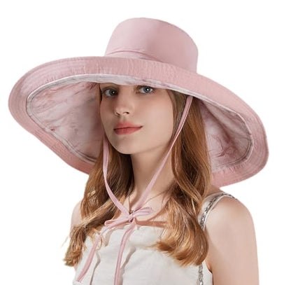 iHomey Packable Shapeable Extra Large Brim Floppy Sun Hat Reversible UPF 50+ Beach Sun Bucket Hat - color: B-pink