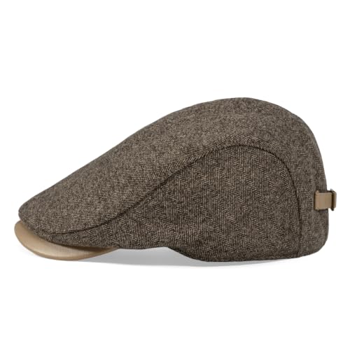 Croogo Herringbone Ivy Cap Gatsby Cabbie Flat Caps Vintage Newsboy Hat - color: Khaki