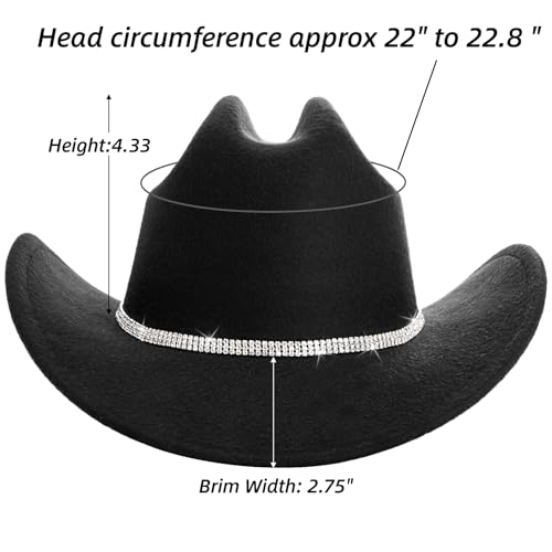 Dicunoy 2 Pack Black Cowboy Hats, Glitter Western Hats for Women, Bling Wide Brim Cowboy Hat with Shiny Rhinestones Band for Halloween, Parties, Costumes, Fishing, Camping, DIY, Dress-Up, Adults