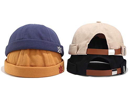 Rudder Embroidery Pattern Sailor Cap Rolled Cuff Retro Brimless Hat - color: B-beige