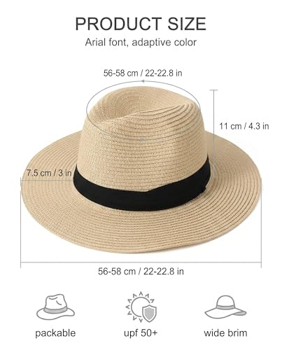 Straw Sun Hat with 2026 Foldable Summer Beach Straw Hat,Packable Wide Brim for Women UV Protection for Travel (Khaki)