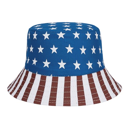 Kids Bucket Sun Hat for Boys Girls, UPF 50+ Packable Wide Brim Beach Cap - color: American Flag