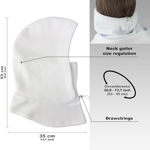 Fleece Balaclava Over Helmet - Warm Helmet Ninja Hood - Snowboard Hooded Hat Neck Gaiter Ski Mask - color: White, size: One Size