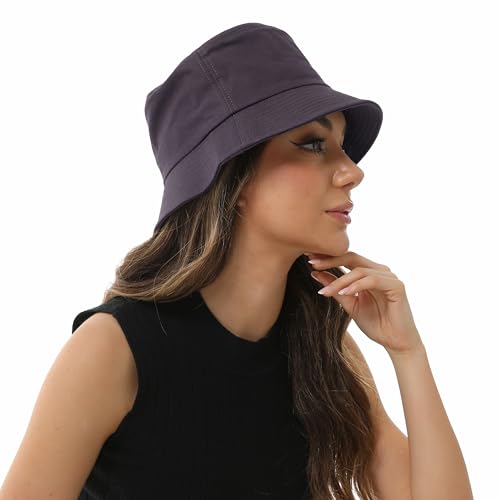 Wheebo Solid Color Bucket Hat for Women Summer Beach Fishmen Hat for Lady Adult Unisex Cotton Cap…… - color: A-sc-charcoal