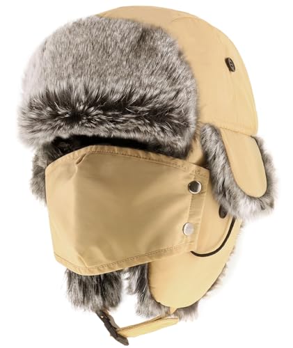 Waterproof Winter Trapper Ushanka Hat Ear Flap Chin Strap, Russian Style - color: Arctic (Putty)