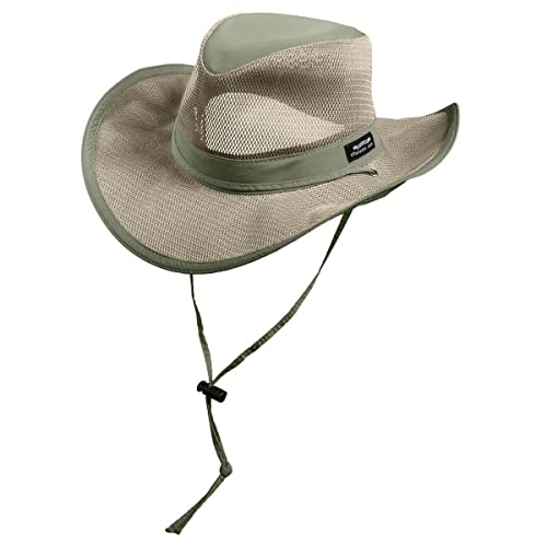 Mesh Crown Safari Men's Sun Hat, 3" Brim, Adjustable Chin Cord, UPF (SPF) 50+ Sunhat Protection - color: Forest Green, size: Medium