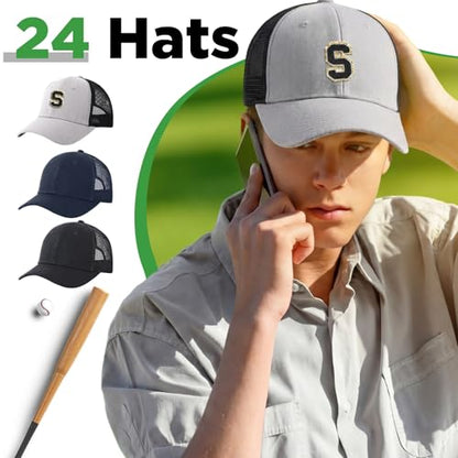 Suhine 24 Pcs Blank Trucker Hat Bulk,Unisex Baseball Cap - color: Black Blue Gray