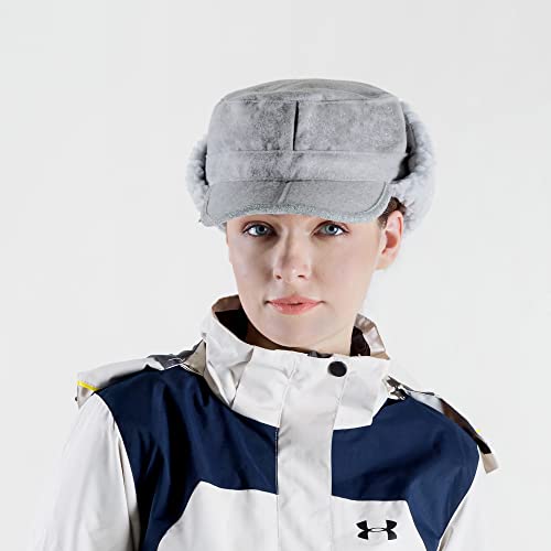 Winter Windproof Ear Flap Hats Denim Baseball Cap Ushanka Trapper Hat Men&Women Fashion Cap - color: Light Grey, size: 7 1/2