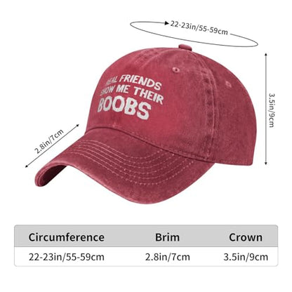 Funny Cap Real Friends Show Me Their Boobs Hat for Women Dad Hat Graphic Hat - color: Red