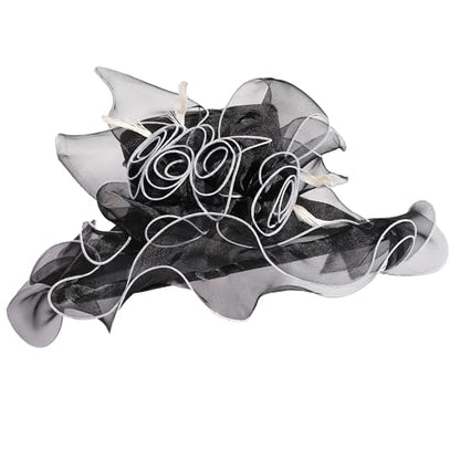 Women Oganza Sun Hat Church Wide Brim Wedding Formal Fascinator Hat - color: Black & White