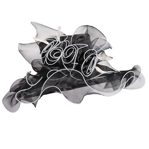 Women Oganza Sun Hat Church Wide Brim Wedding Formal Fascinator Hat - color: Black & White
