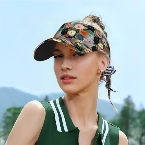 Unisex Adjustable Sports Sun Visor - color: Floral Cat