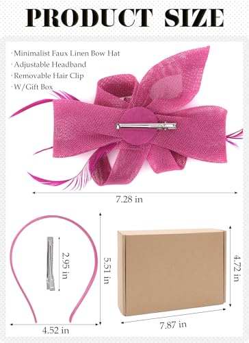 Zinniday Victoria Tea Party Hat - 2025 Bow Derby Attire Hats with Hairpin,1920s 50s Feather Fascinators for Women - color: Rose Red