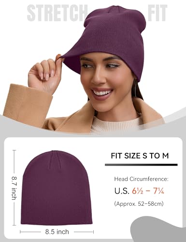 vidsel 100% Cotton Beanie Hat for Men Women, Soft Cuffless Knit Skull Cap - color: 1pc-purple