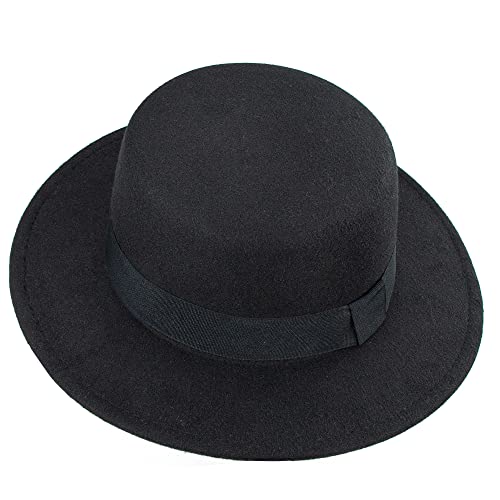 Classic Fedora Flat Top Hat Pork Pie Hat Felt Boater Church Derby Cap for Men/Women - color: Black