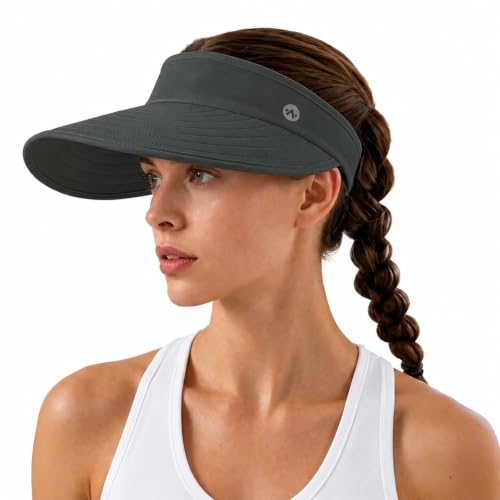 WANDER Sun Visor Hat Wide Brim Packable Large Beach Cap for Women - color: Dark Grey