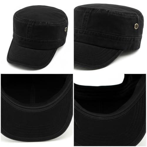Army Cadet Cap for Men Women Military Flat Top Cap Adjustable Cotton Basic Baseball Cap - color: Black