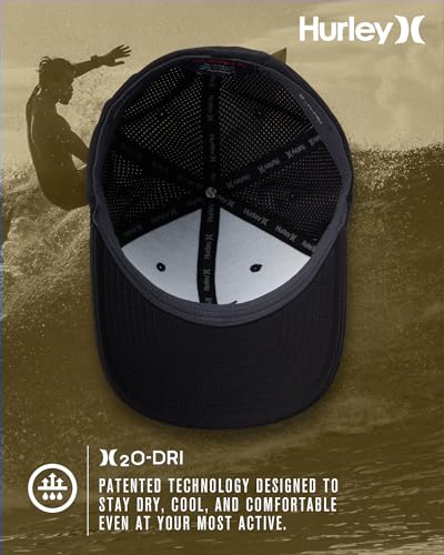 Hurley Mens Baseball Cap, H2O-Dri Stretch Fitted Hat with Curved Bill - color: Black, size: Large-X-Large