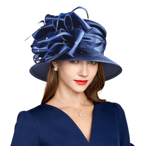 2026 Bucket Hats for Women Ladies Girls, Autumn Winter Fascinator Hat for Derby Kentucky Church Bridal UV Protection - color: A-4585dark Blue