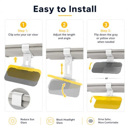 Car Sun Visor Extender, Adjustable Clip-On Glare Shield for Day & Night