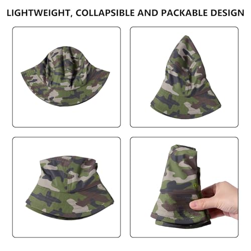 BASSDASH UPF50+ Fishing Bucket Hat for Men Women Lightweight Water Resistant Packable Outdoor Summer Sun Hats FH13 - color: Army Green Camo