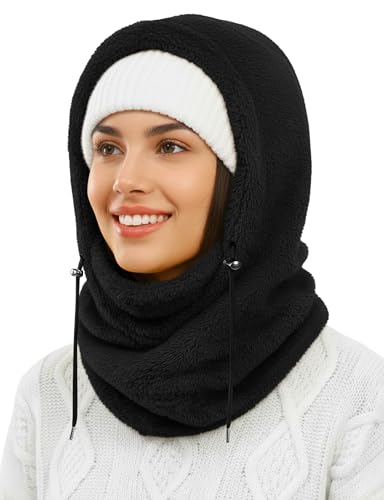 AURUZA Balaclava Face Mask for Women Men Winter Hat Windproof Fleece Neck Warmer Warm Face Cover Scarf - color: Black