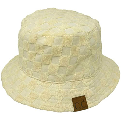 C.C Unisex Packable Bucket Sun Beach Pool Fisherman Hat - color: Terry Cloth Checkered Beige