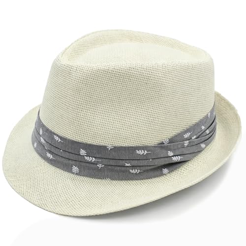 LIDHAY Straw Fedora Hat for Men Women |Short Brim Panama Sun Hat - color: White