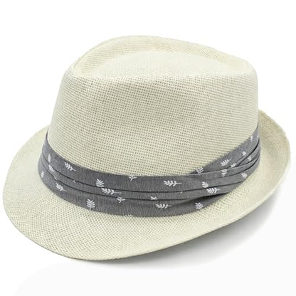 LIDHAY Straw Fedora Hat for Men Women |Short Brim Panama Sun Hat - color: White