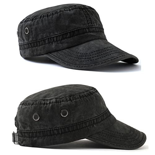 2 Pack Men's Cotton Military Caps Cadet Army Caps Vintage Flat Top Cap - color: Army Green/Dark Grey