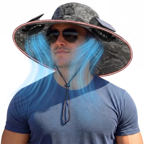 Zaximap Solar Fan Hat with Steel Brim for Men Women UPF 50+ Garden Outdoor Fishing Beach Essential - color: Deep Grey