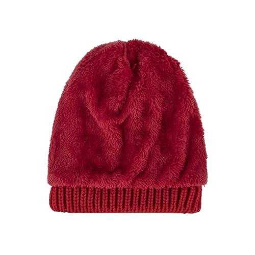 TOPTIE Slouchy Knit Beanie Hat for Women Faux Fur Pom Pom Fleece Lined - color: White