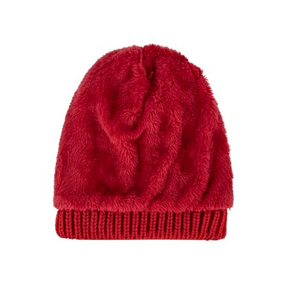 TOPTIE Slouchy Knit Beanie Hat for Women Faux Fur Pom Pom Fleece Lined - color: White