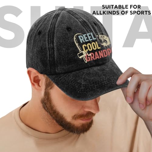 Fishing Adjustable Cotton Baseball Cap, Funny Trucker Hat Gift for Men Women Grandpa Dad Fishing Lover Fisherman - color: Washed Black