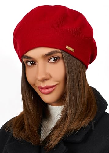 Beret - Warm Lined Wool Angora Knit Berets - French Paris Hat for Women - color: Red