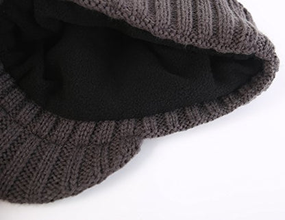 Home Prefer Men's Winter Hat Thick Knit Beanie Cap with Visor Newsboy Beanie Hat - color: Gray