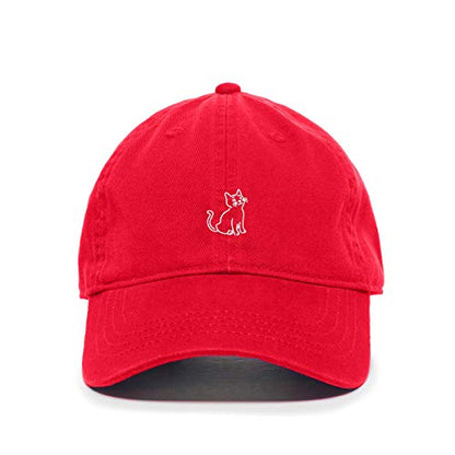 Cat Baseball Cap Embroidered Cotton Adjustable Dad Hat - color: Red