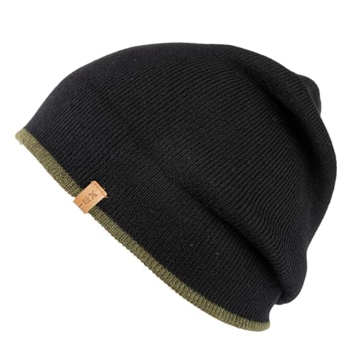 TOP-EX Merino Wool Fisherman Beanie for Men Women, Knit Watch Cap Winter - color: Black / Army Green, size: X-Large-XX-Large