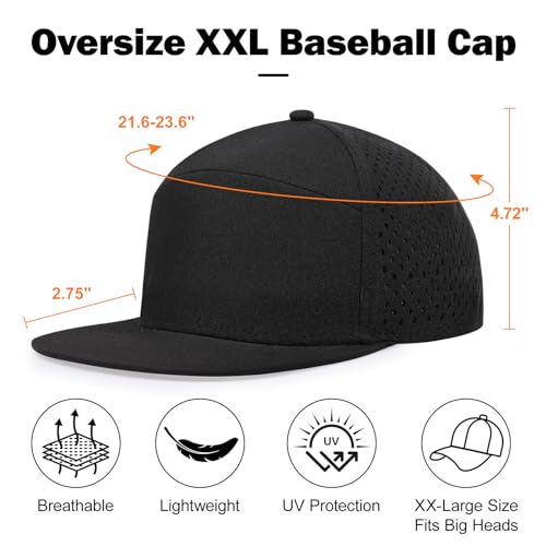 Mens Oversize XXL Flat Brim Baseball Cap - color: Black