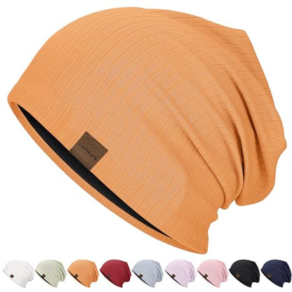 HAMUNI Slouchy Beanie for Men Women Soft Lightweight Chemo Headwear - color: Turmeric