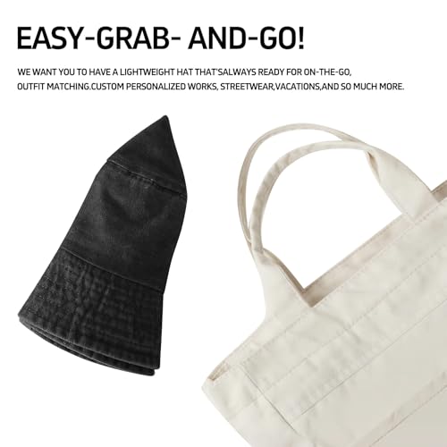 Everyday Bucket Hat – Unisex Lightweight Trendy Cotton Hot Summer Fun Outdoor Vacation Boonie for Men and Women Denim - color: Black